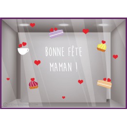 Kit de stickers bonne fete maman patisserie boulangerie cafe vitrine commerce bouche amour meres coeur vitrophanie adhesif