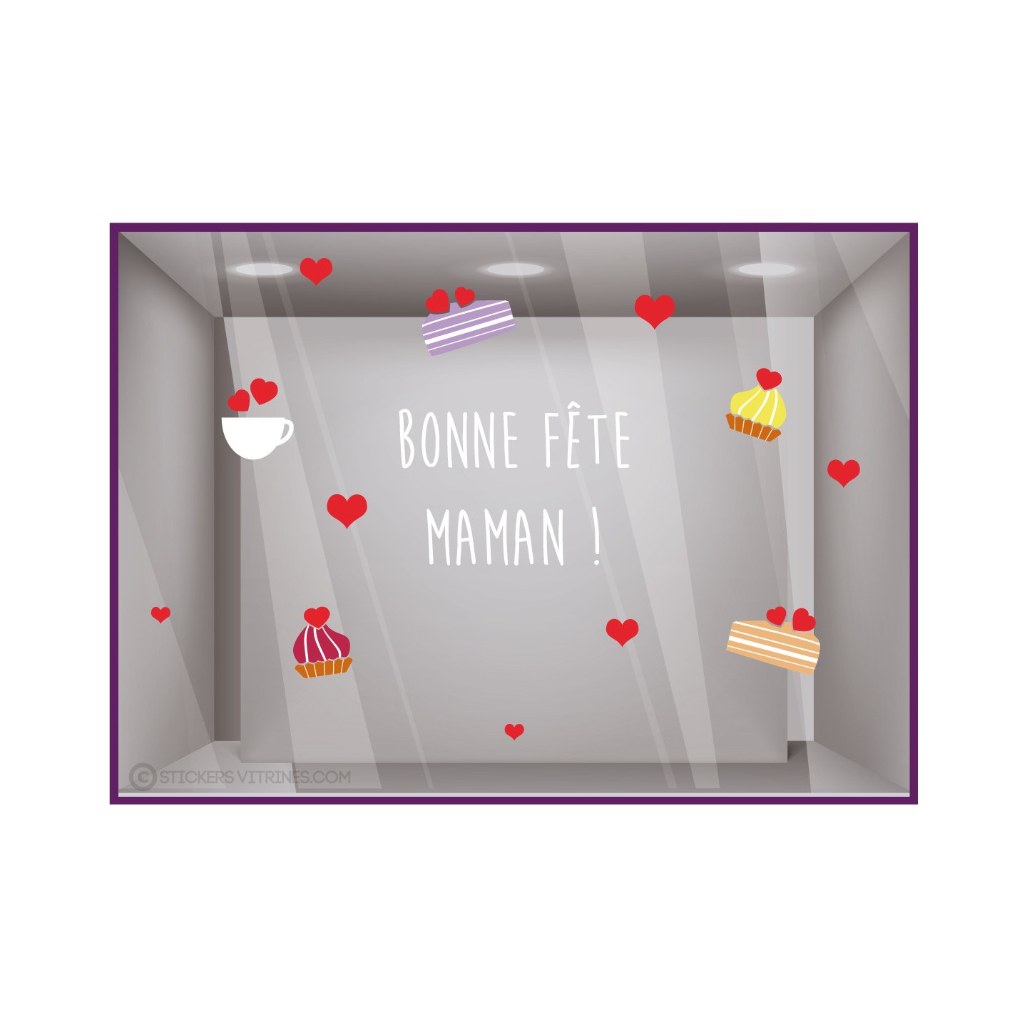 Kit de stickers bonne fete maman patisserie boulangerie cafe vitrine commerce bouche amour meres coeur vitrophanie adhesif