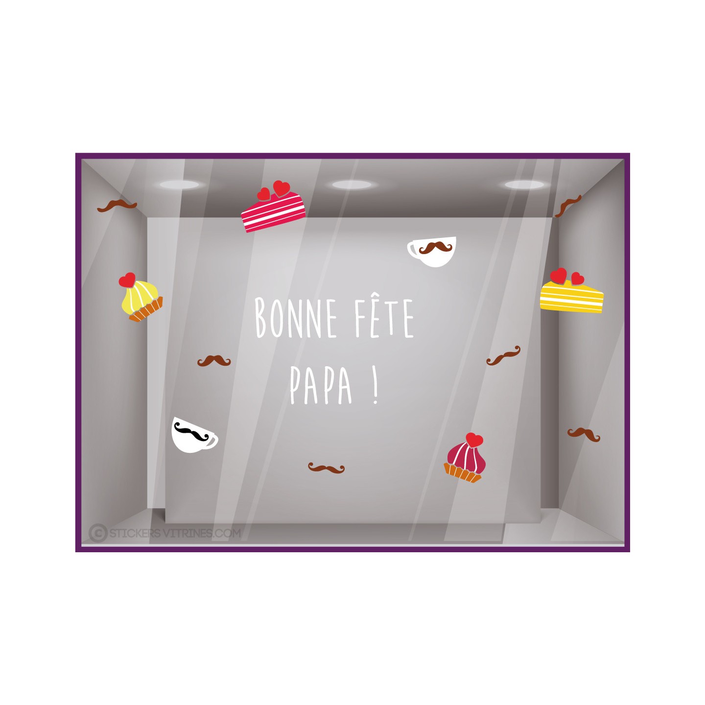 stickers bonne fete papa cafe devanture magasin boulangerie moustache gateau peres epicerie coeur tasse patisserie vitrophanie