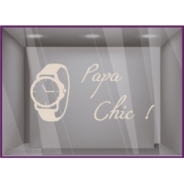 stickers papa chic bijouterie vitrine commerce montre idee cadeau fête des peres vitrophanie decoration lettrage adhesif