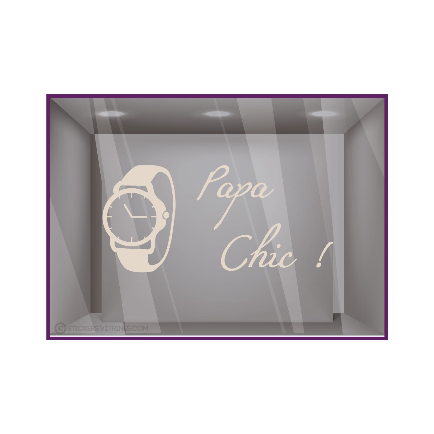 stickers papa chic bijouterie vitrine commerce montre idee cadeau fête des peres vitrophanie decoration lettrage adhesif