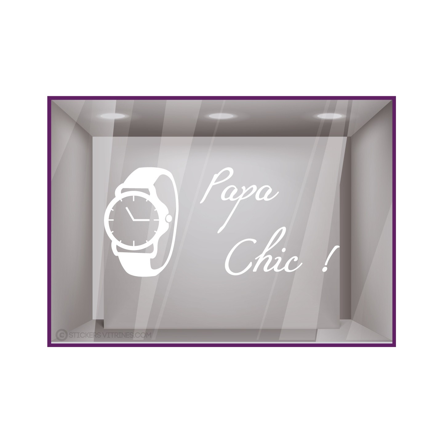 stickers papa chic bijouterie vitrine commerce montre idee cadeau fête des peres vitrophanie decoration lettrage adhesif