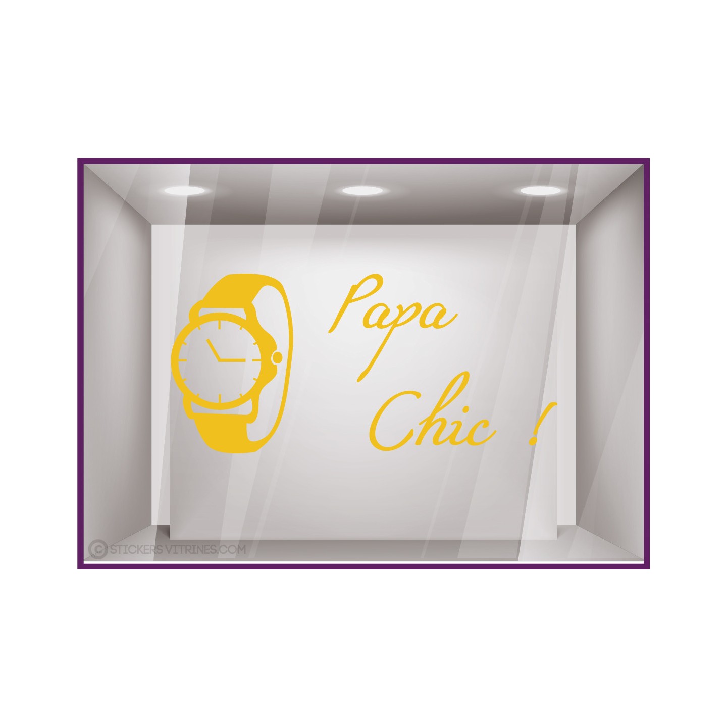 stickers papa chic bijouterie vitrine commerce montre idee cadeau fête des peres vitrophanie decoration lettrage adhesif