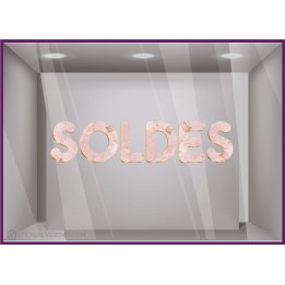 stickers soldes marbre rose or promotion destockage magasin mode boutique vitrine vitrophanie lettrage adhesif