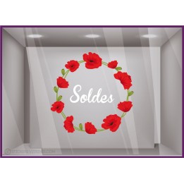 sticker soldes couronne coquelicots fleur vitrine boutique mode bijouterie vitrophanie destockage braderie marquage adhesif