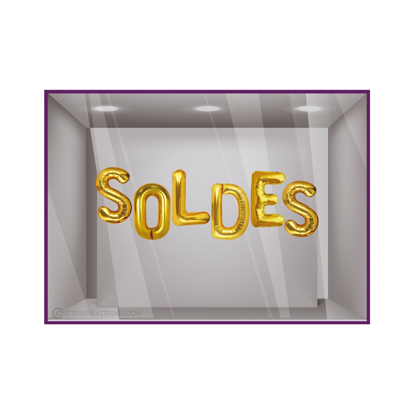 sticker soldes ballons lettres or lettrage autocollant géant vitrine vitrophanie devanture boutique decoration calicot pas cher 