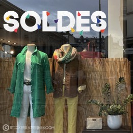 Sticker Soldes Pompoms Décoration été vitrine boutique mode  vitrophanie calicot