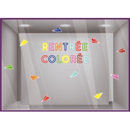Kit de Stickers Avions Papier Rentree Coloree DECO MAGASIN VITROPHANIE PAPIER CLASSE PAPETERIE