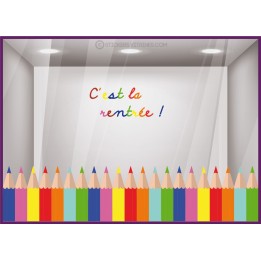 Kit de stickers Frises Crayons C'est la Rentree vitrine devanture boutique lettrage JOUET CALICOT