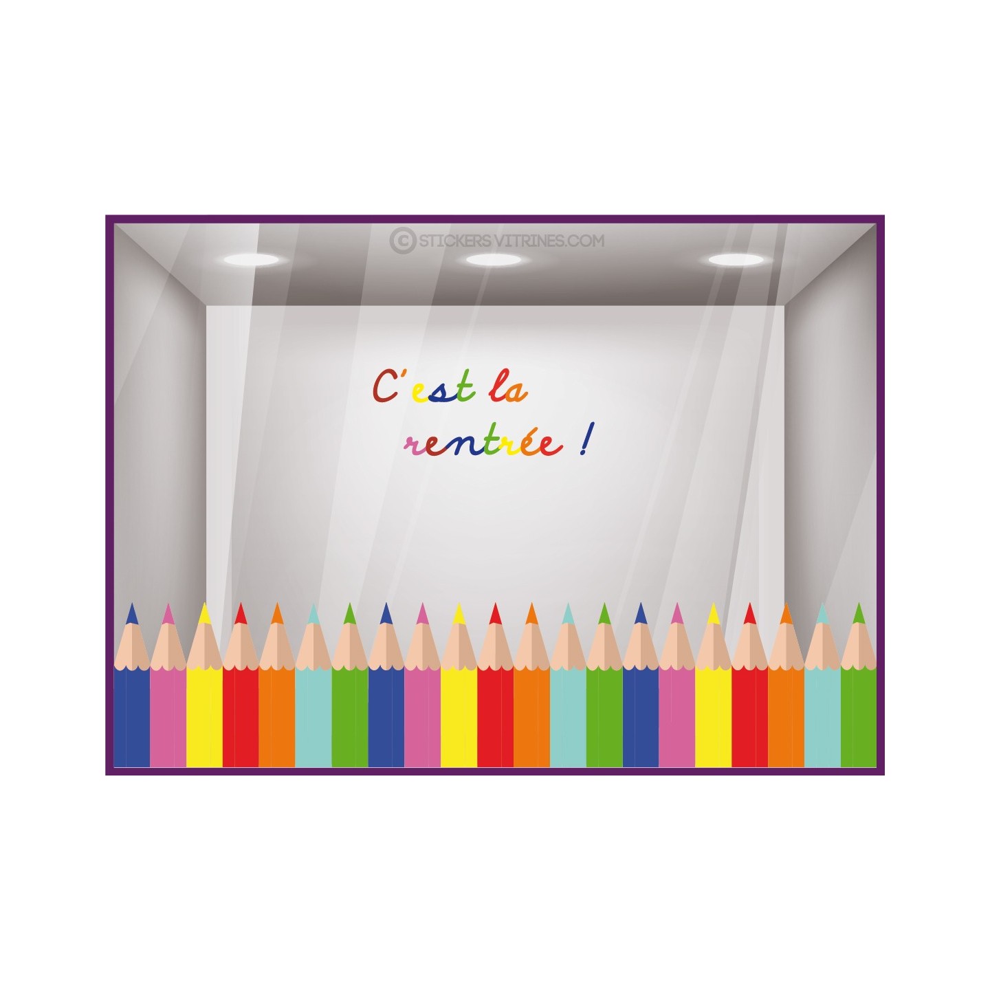 Kit de stickers Frises Crayons C'est la Rentree vitrine devanture boutique lettrage JOUET CALICOT