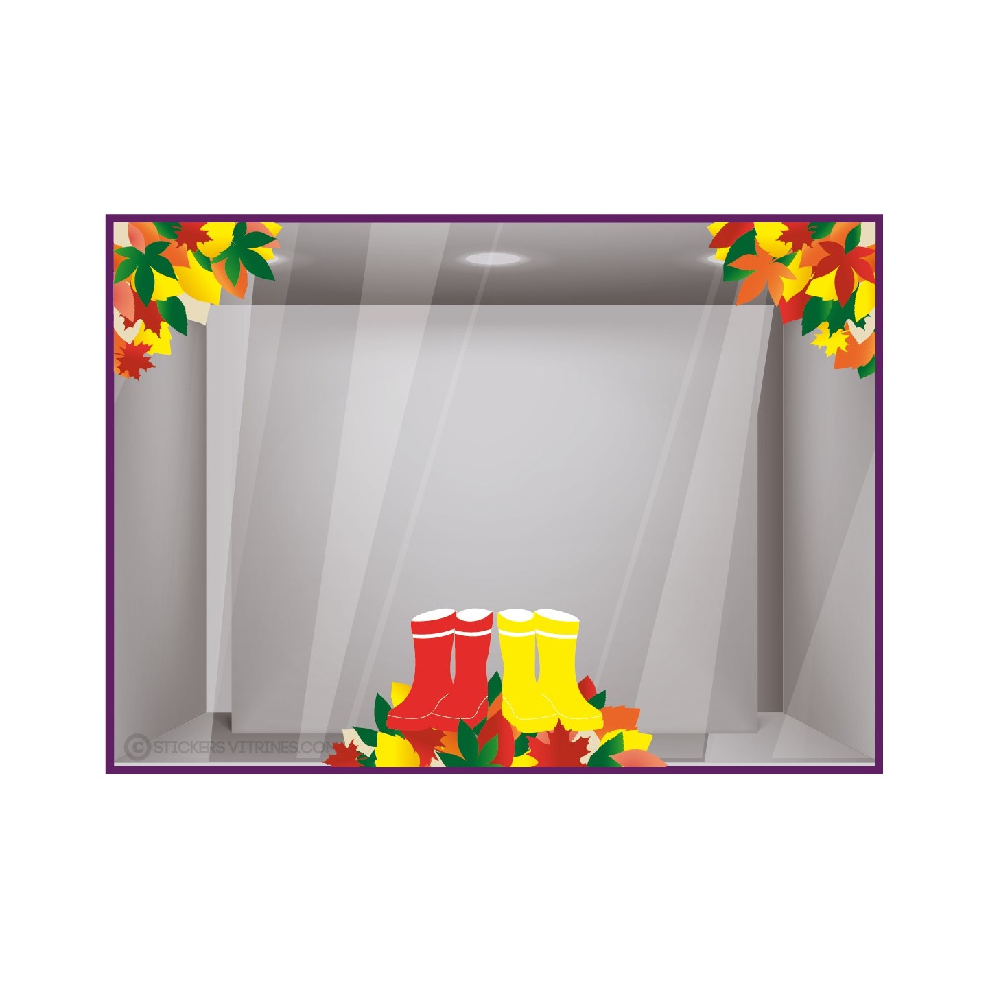 Kit de stickers bottes et feuilles automne vitrophanie boutique calicot pluie idee deco
