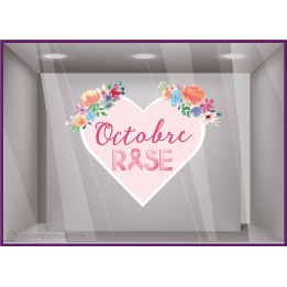 Sticker Coeur Fleurs Femme Octobre Rose sein devanture cabinet médical laboratoire pharmacie cancer adhésif déco magasin 