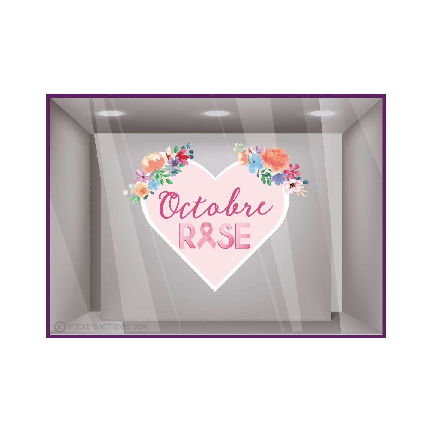 Sticker Coeur Fleurs Femme Octobre Rose sein devanture cabinet médical laboratoire pharmacie cancer adhésif déco magasin 