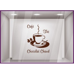Sticker Café, Thé, Chocolat Chaud brasserie restaurant signalétique texte adhésif 