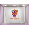 Sticker Tete de Mort Mexicaine Halloween vitrophanie fleurs calicot squelette magasin