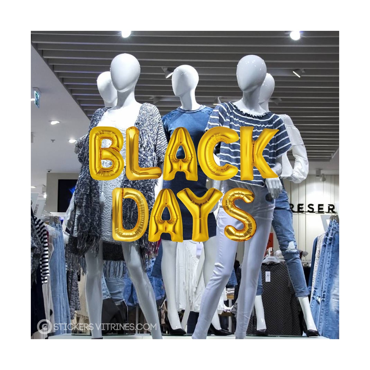Sticker Ballons Lettres Or Black Days Promotion Soldes Vitrines Commerce Magasin Devanture Vitrine Calicot Boutique Friday