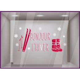 Sticker Bonjour hiver Apres ski moonboots noel vitrophanie vitrine magasin decoration