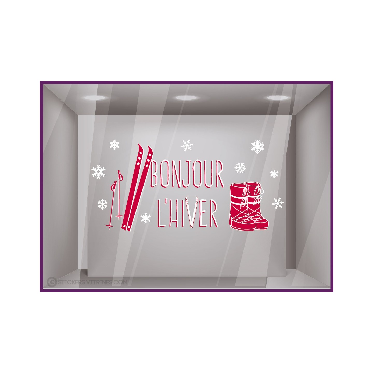 Sticker Bonjour hiver Apres ski moonboots noel vitrophanie vitrine magasin decoration