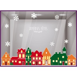 Kit de Stickers Village de Noël MAISONS AGENCES IMMOBILIERES VITROPHANIE VITRES CALICOT DECORATION magasin devanture