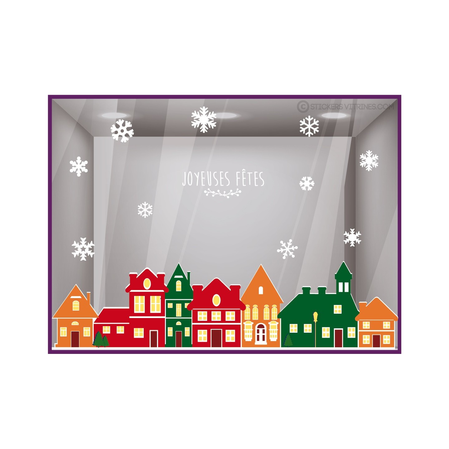 Kit de Stickers Village de Noël MAISONS AGENCES IMMOBILIERES VITROPHANIE VITRES CALICOT DECORATION magasin devanture