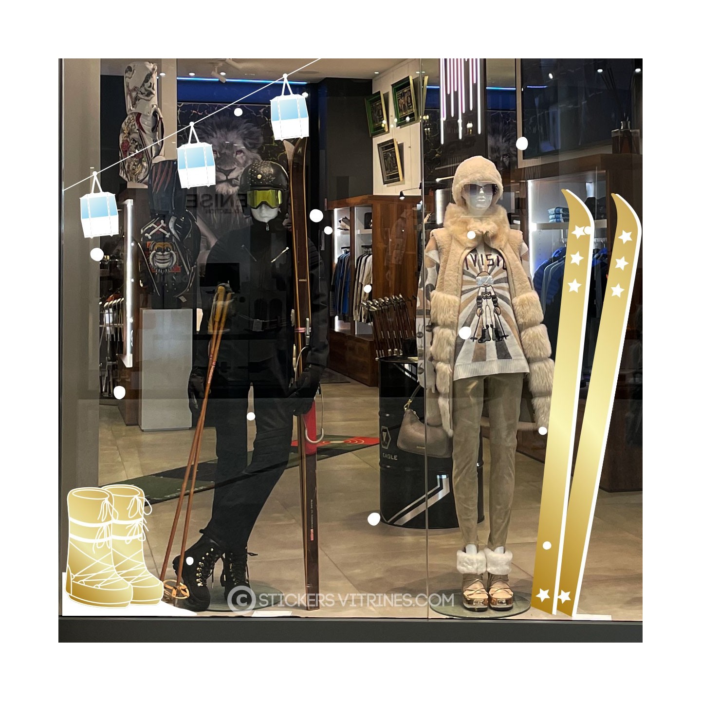 Stickers Après Ski Noel fetes Vitrines Commerce Magasin Devanture Vitre Calicot idee deco