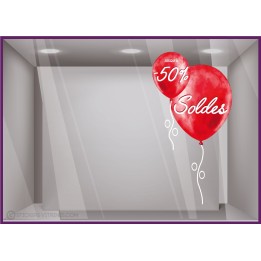 STICKER SOLDES BALLONS ROUGES PROMOTIONS VITROPHANIE FOURNISSEUR MAGASIN COMMERCE CALICOT AUTOCOLLANT GEANT