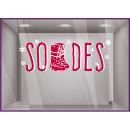 Sticker Soldes Apres-Ski moonboots flocon neige vitrophanie calicot magasin imprimeur