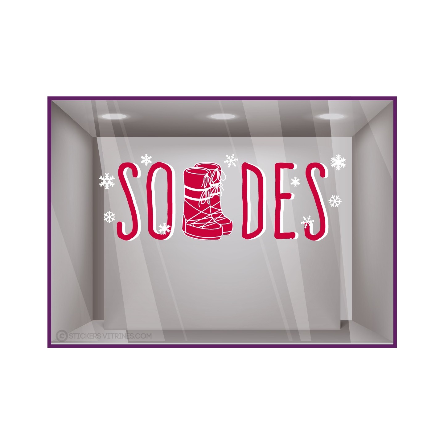 Sticker Soldes Apres-Ski moonboots flocon neige vitrophanie calicot magasin imprimeur