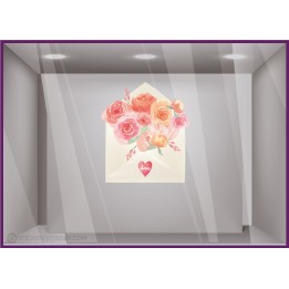 Décoration St-Valentin pour fleuriste: Sticker enveloppe de roses Love