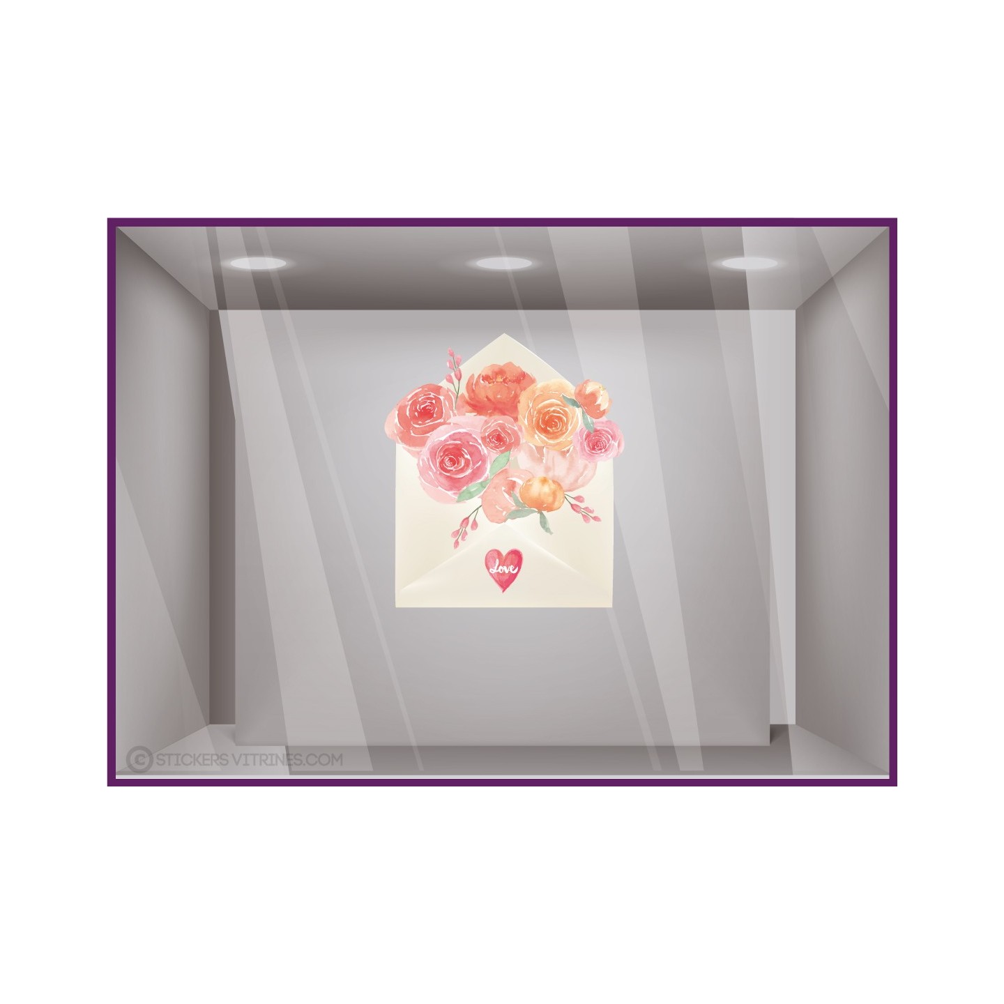 Décoration St-Valentin pour fleuriste: Sticker enveloppe de roses Love