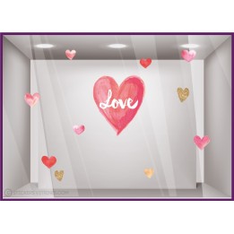 Kit de Stickers Coeurs Love Aquarelle St Valentin vitrine magasin devanture idee deco