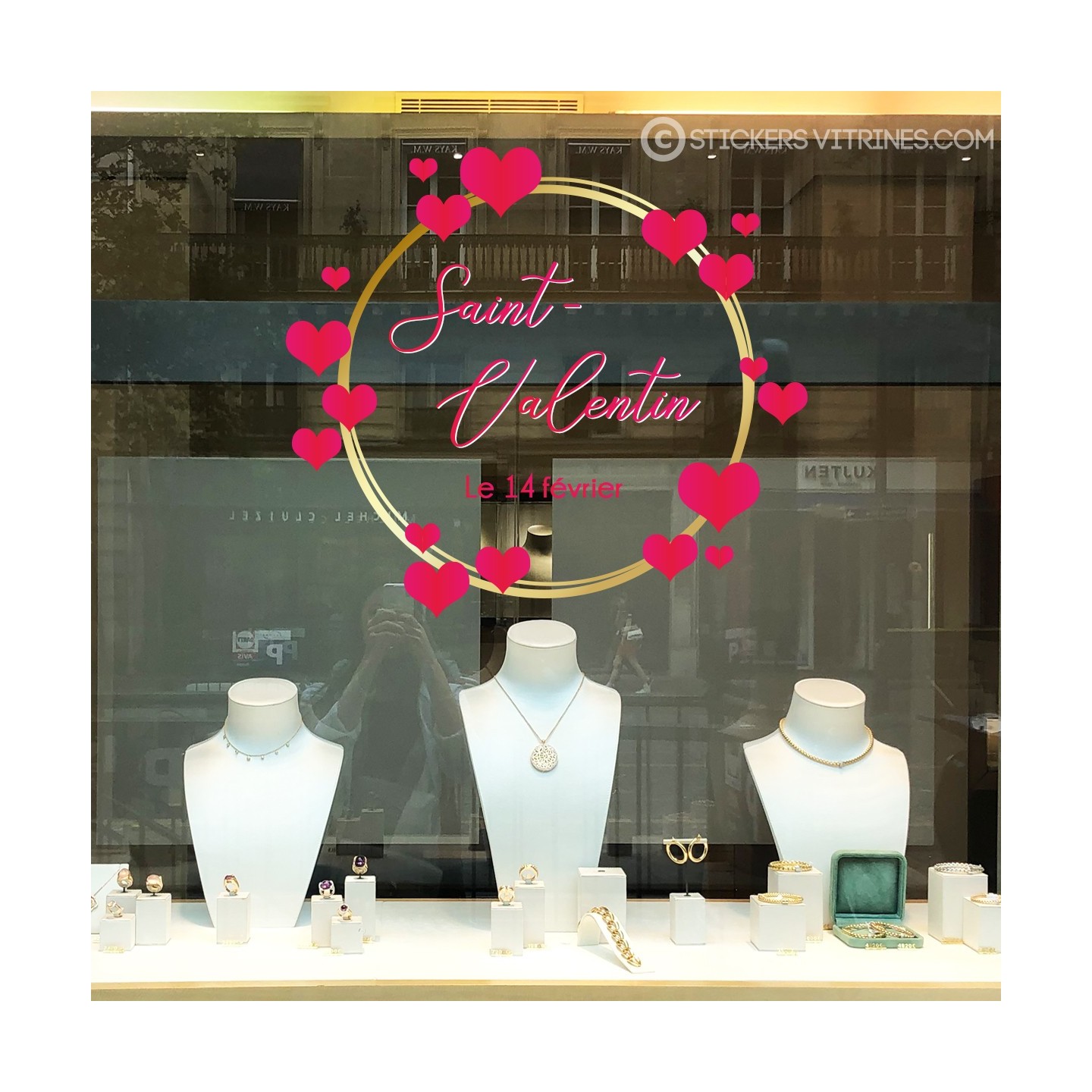 Sticker Couronne de Coeurs Saint-Valentin BIJOUTERIE FLEURISTE MAGASIN VITRINE