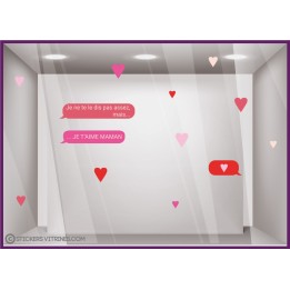 STICKERS SMS MESSAGE FETE DES MERES JE T'AIME MAMAN HUMOUR DECALE COEURS VITRINE MAGASIN