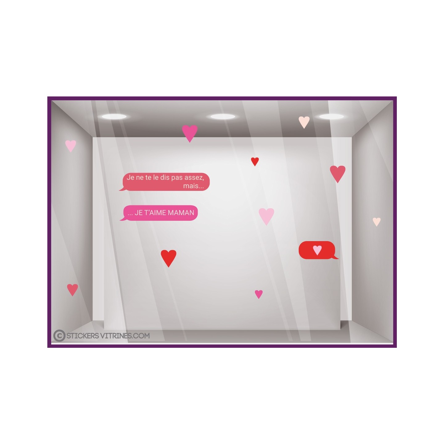 STICKERS SMS MESSAGE FETE DES MERES JE T'AIME MAMAN HUMOUR DECALE COEURS VITRINE MAGASIN