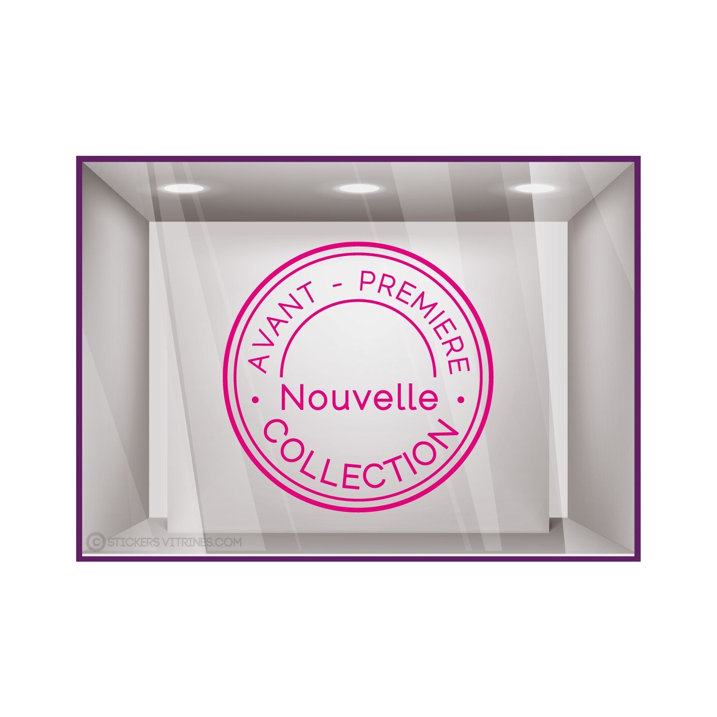 Sticker Tampon Avant-premiere Nouvelle Collection magasin boutique mode vitrine vitrophanie adhesif lettrage vitre
