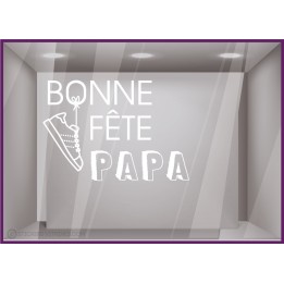 STICKER BONNE FETE PAPA SNEAKER TENNIS PERES VITROPHANIE MAGASIN MAROQUINERIE BLANC