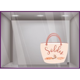 STICKER SOLDES SAC DE PLAGE PAMPA FLEUR BOHEME MAGASIN VITROPHANNIE FABRICANT CALICOT