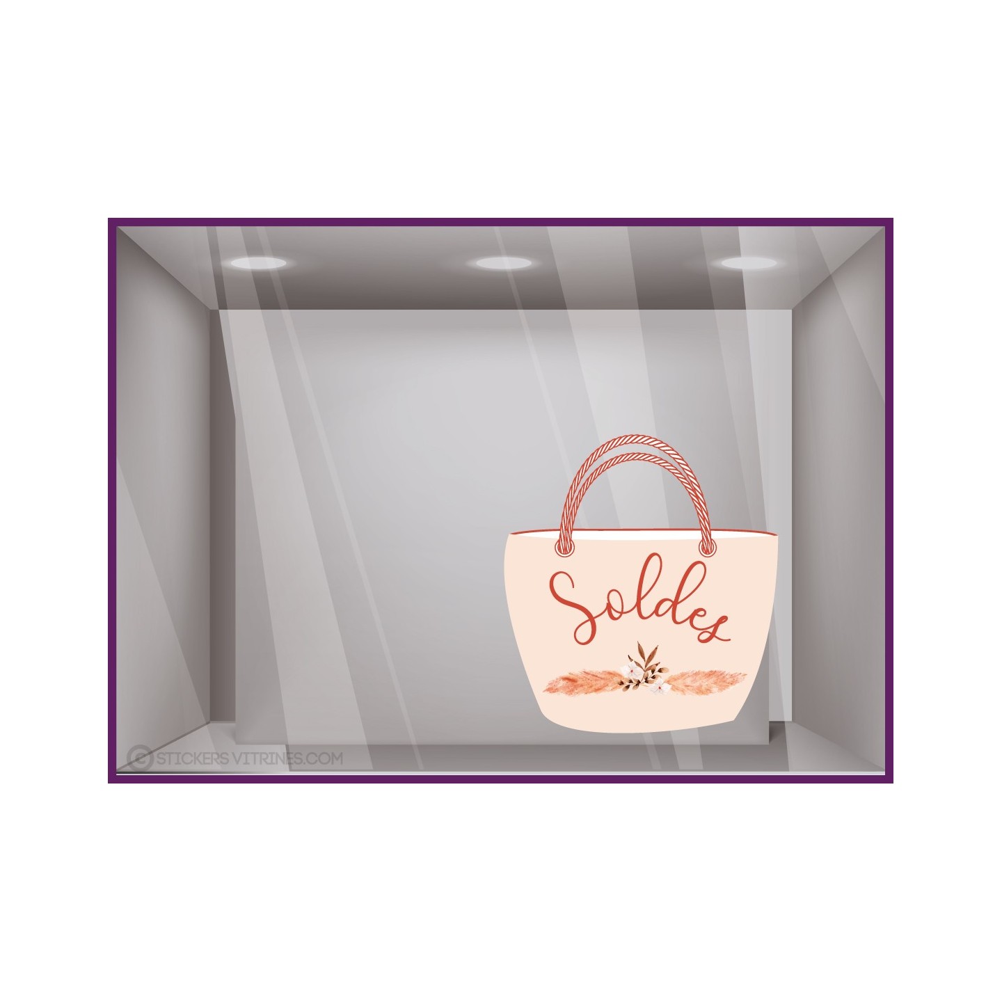 STICKER SOLDES SAC DE PLAGE PAMPA FLEUR BOHEME MAGASIN VITROPHANNIE FABRICANT CALICOT
