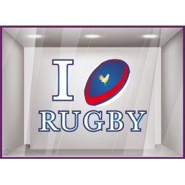 Sticker I love Rugby : idéal pour les vitrines de magasin de sport
