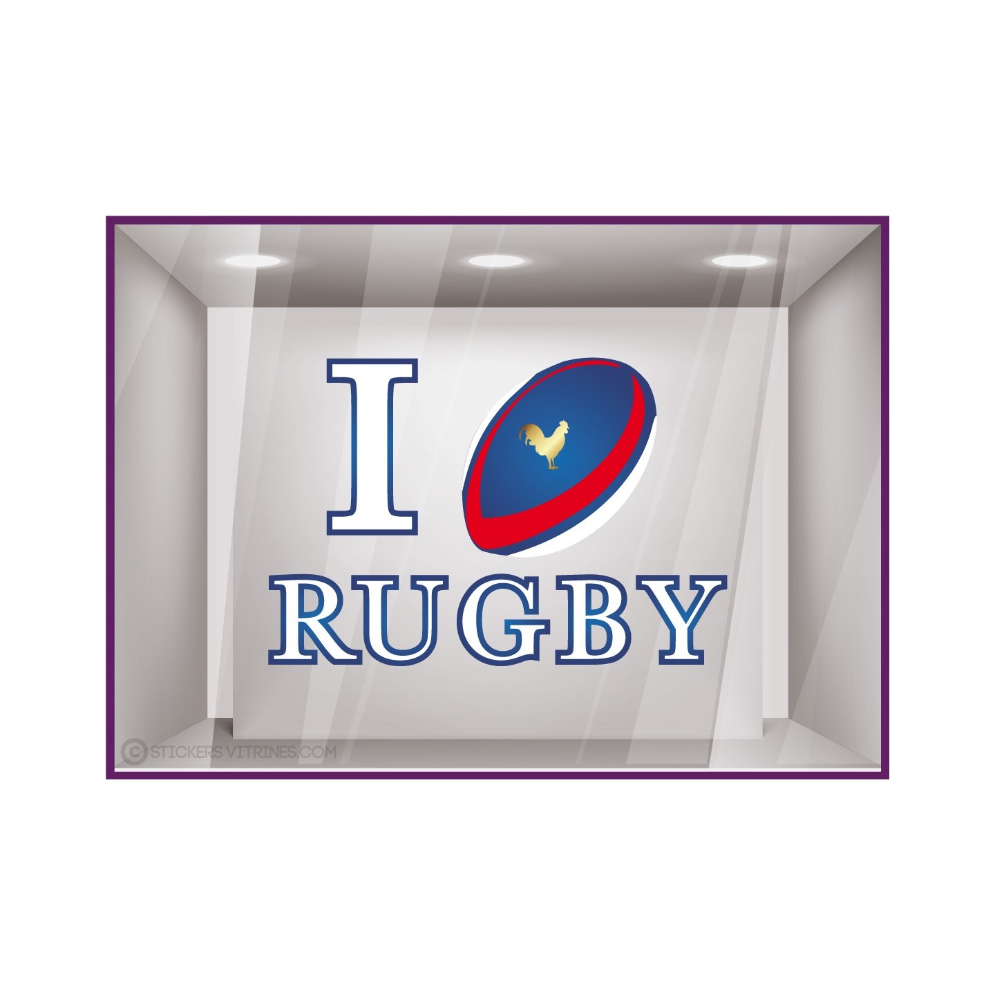 Sticker I love Rugby : idéal pour les vitrines de magasin de sport