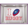 Sticker-I love Rugby-sport-homme-ballon-vitrine-coupe du monde-devanture-lettrage adhesif rouge commerce