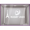 ADHESIF-VITRINE-SPORT-COMMERCE-DECORATION-BOUTIQUE-DEVANTURE-FABRICANT-COUPE DU MONDE RUGBY TOUR EIFFEL BLANC