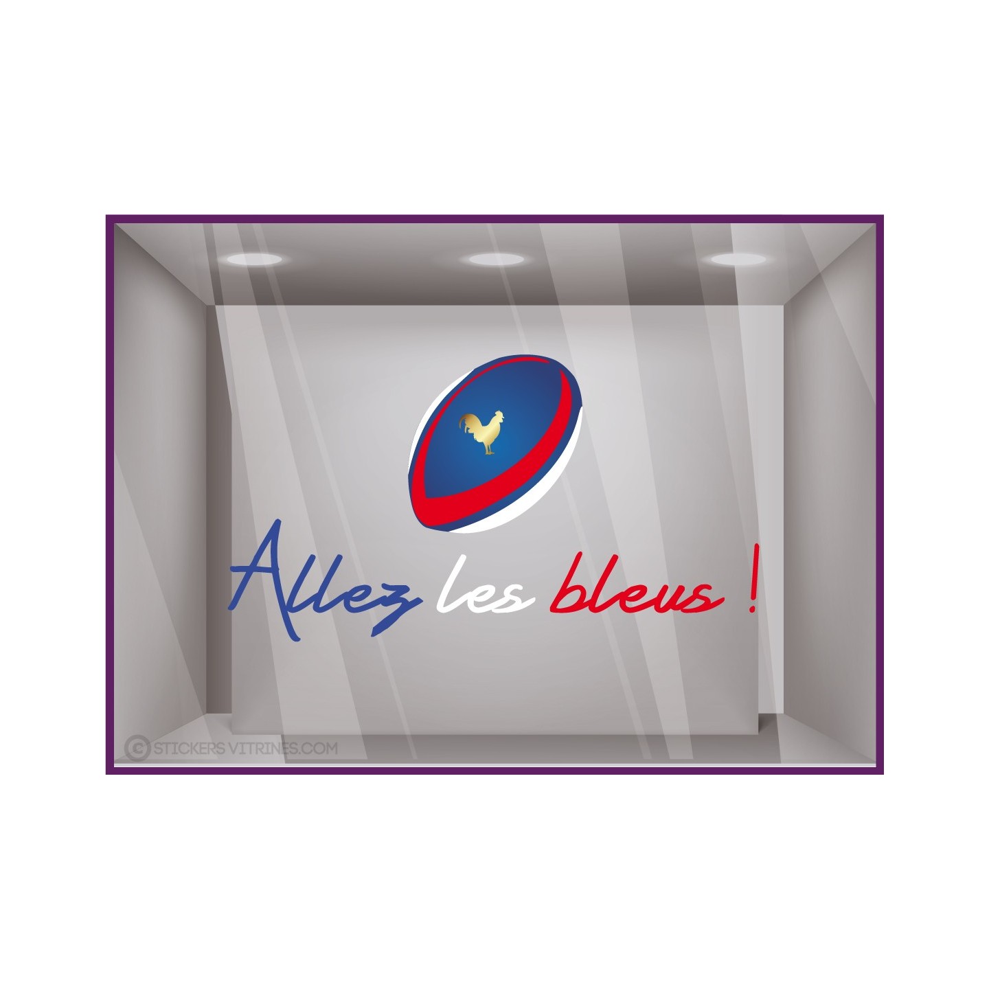 Sticker Allez les Bleus Rugby pour vitrines de magasin de sports Coupe du monde world cup vitrophanie