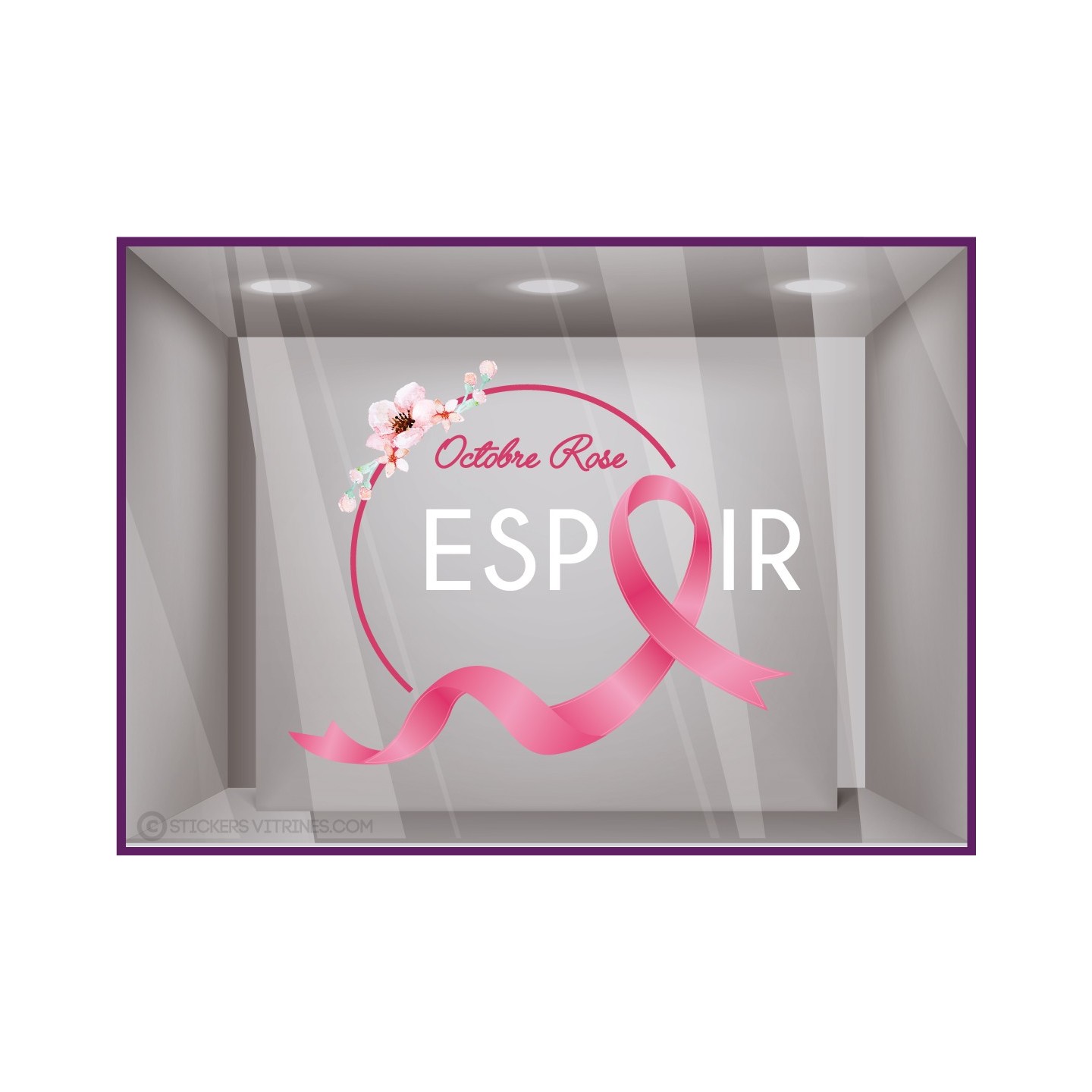 STICKER COURONNE OCTOBRE ROSE ESPOIR CANCER MAGASIN VITRINE DECORATION