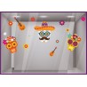 STICKER VITROPHANIE HALLOWEEN TETE DE MORT MEXICAINE DIA DE MUERTOS FLEUR GUITARE SQUELETTE