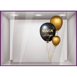 STICKER BALLONS BLACK FRIDAY NOIR ET OR VITRINE VITROPHANIE BOUTIQUE MAGASIN PROMOTIONS DAYS