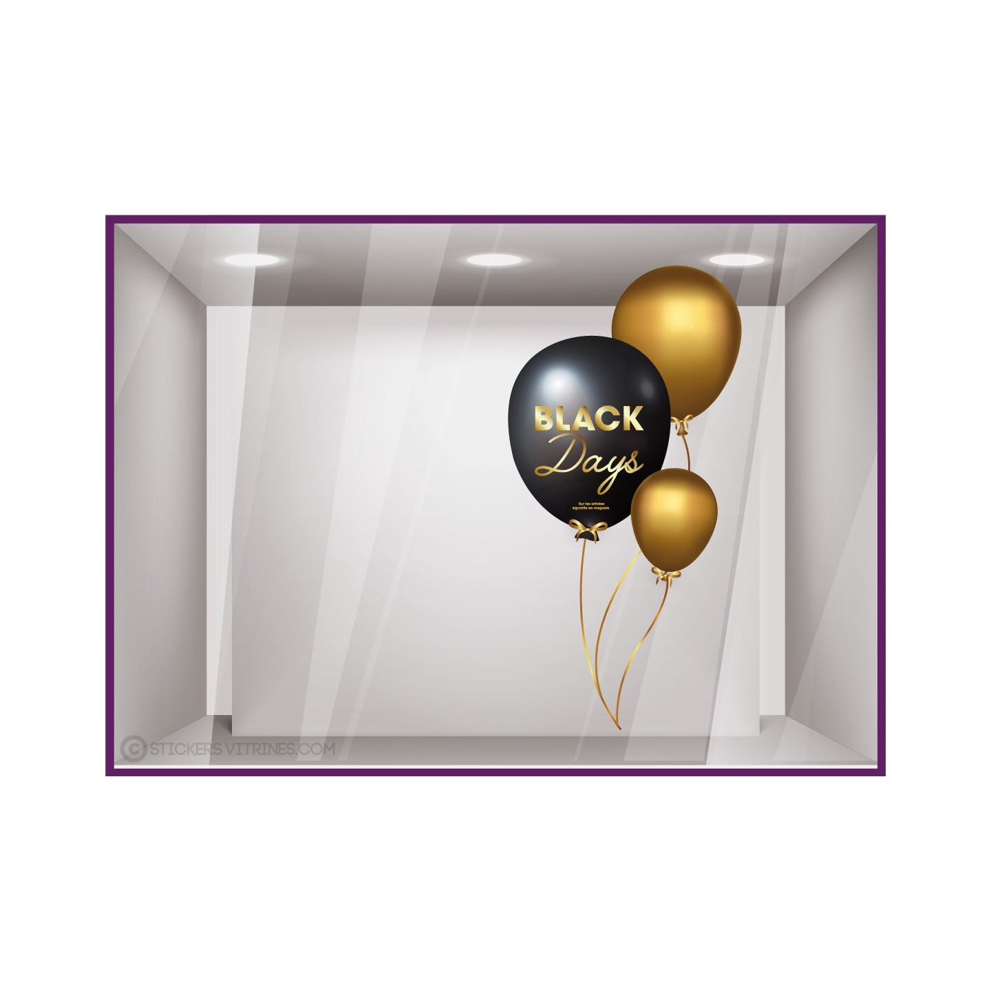 STICKER BALLONS BLACK FRIDAY NOIR ET OR VITRINE VITROPHANIE BOUTIQUE MAGASIN PROMOTIONS DAYS
