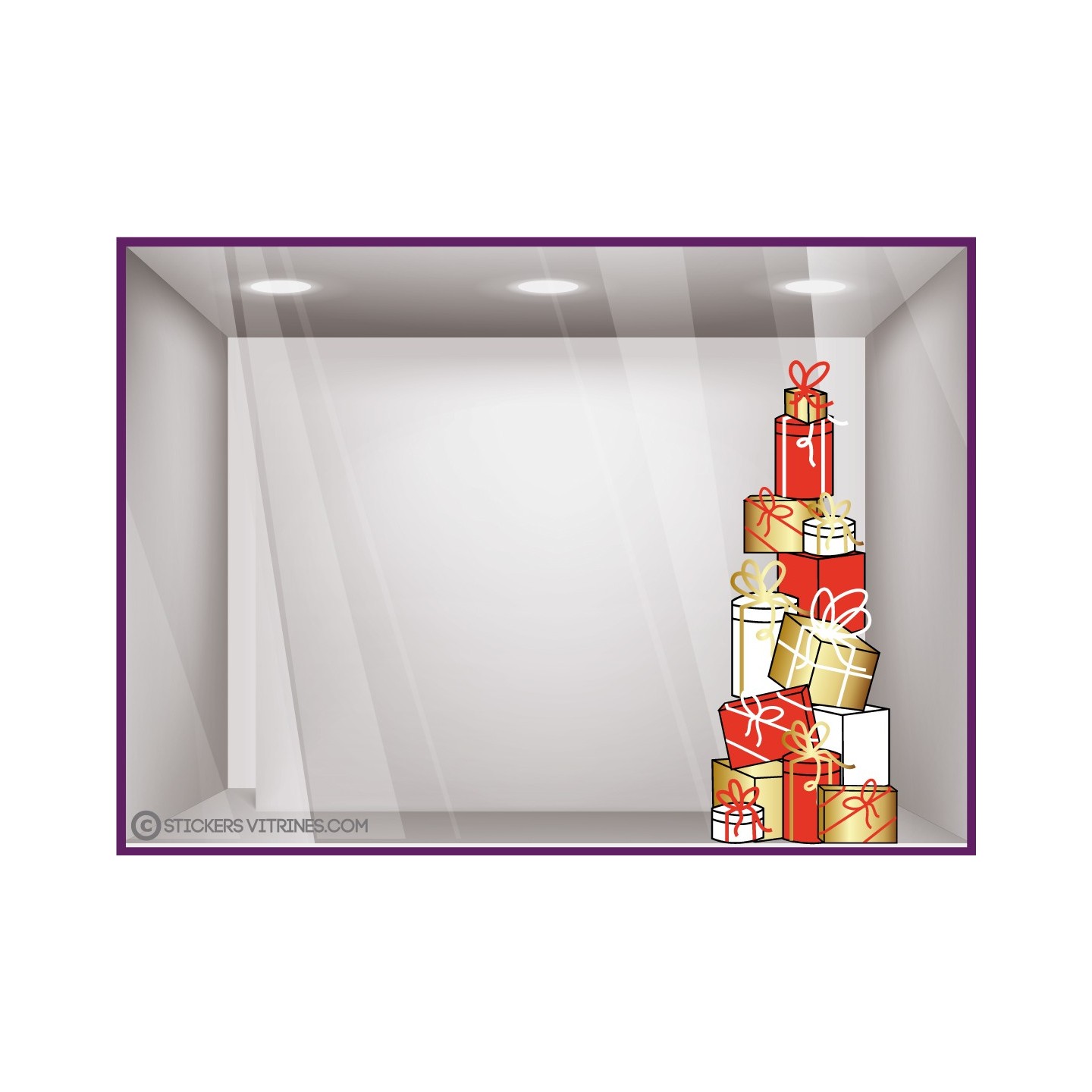 STICKER MONTAGNE CADEAUX ELEGANTS VITROPHANIE NOEL BOUTIQUE VITRINE MAGASIN OR ROUGE AUTOCOLLANT  GEANT