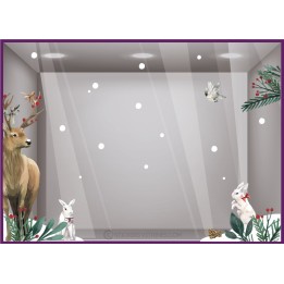 STICKER CERF LAPIN AQUARELLE VITROPHANIE NOEL BOUTIQUE VITRINE MAGASIN ANIMAUX FETES RENNES SAPIN