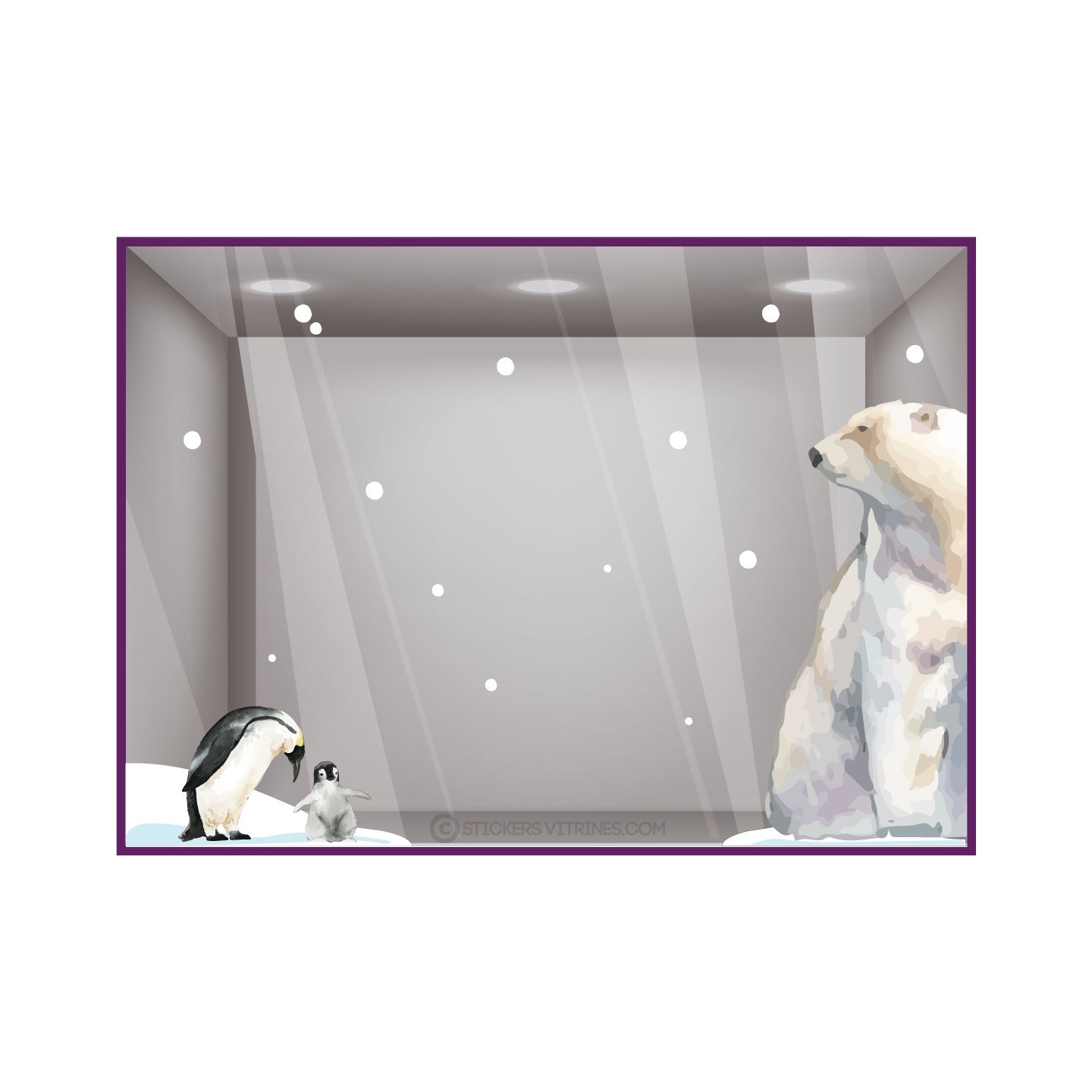 STICKERS OURS POLAIRE PINGOUINS AQUARELLE NOEL CALICOT VITROPHANIE BOUTIQUE VITRINE MAGASIN DECORATION ANIMAUX BANQUISE